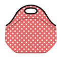 Pastel Red And White Polka Dot Print Neoprene Lunch Bag
