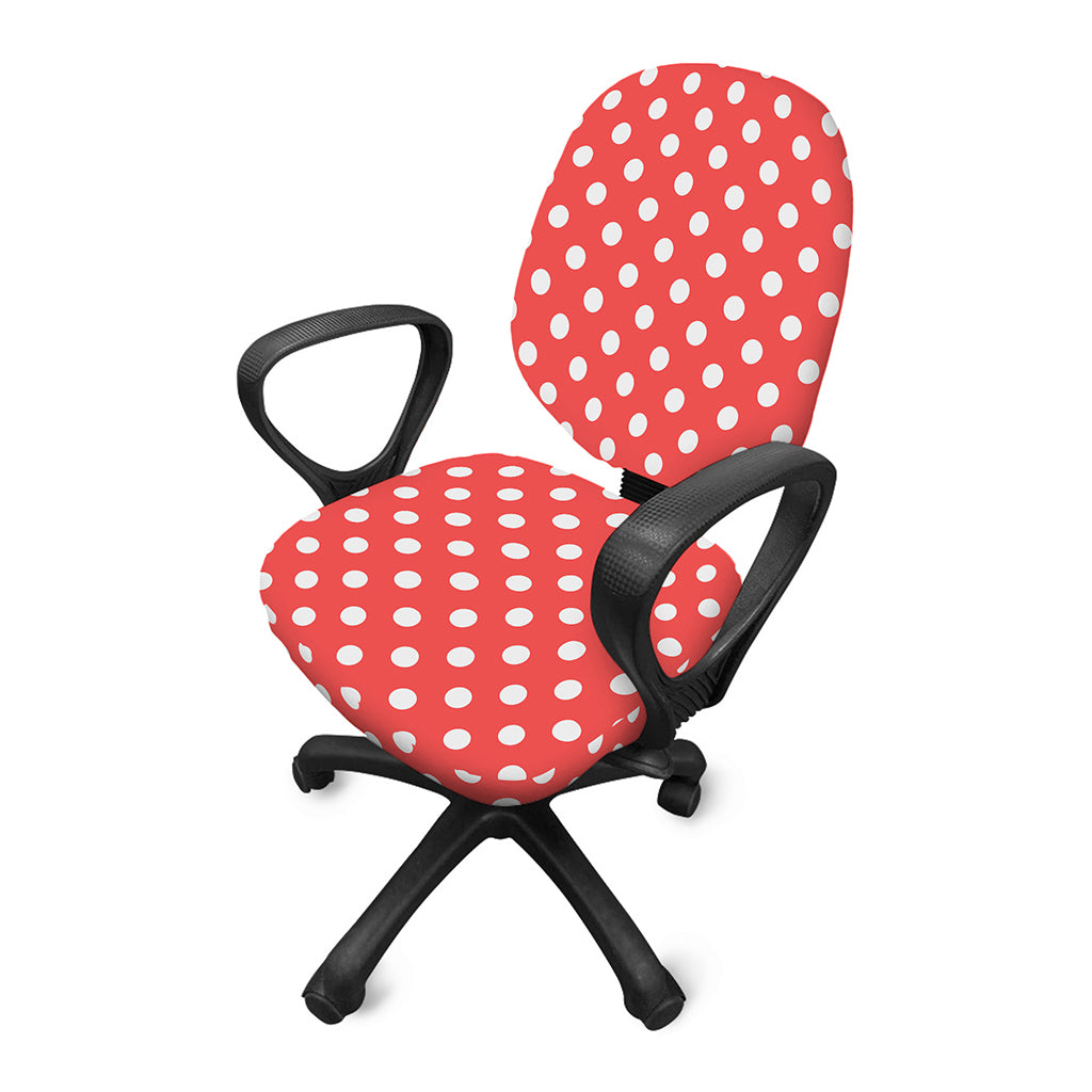 Pastel Red And White Polka Dot Print Office Chair Cover