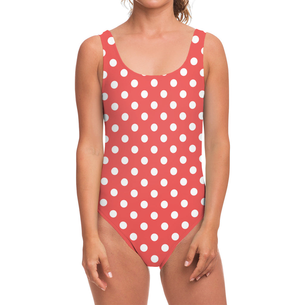 Pastel Red And White Polka Dot Print One Piece Swimsuit