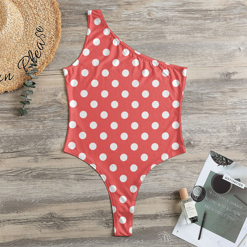 Pastel Red And White Polka Dot Print One Shoulder Bodysuit