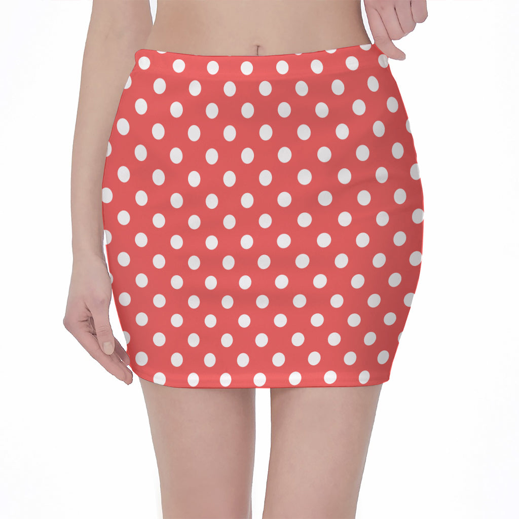 Pastel Red And White Polka Dot Print Pencil Mini Skirt