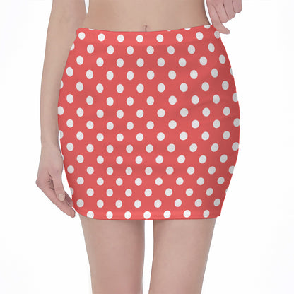 Pastel Red And White Polka Dot Print Pencil Mini Skirt
