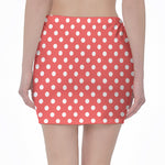 Pastel Red And White Polka Dot Print Pencil Mini Skirt