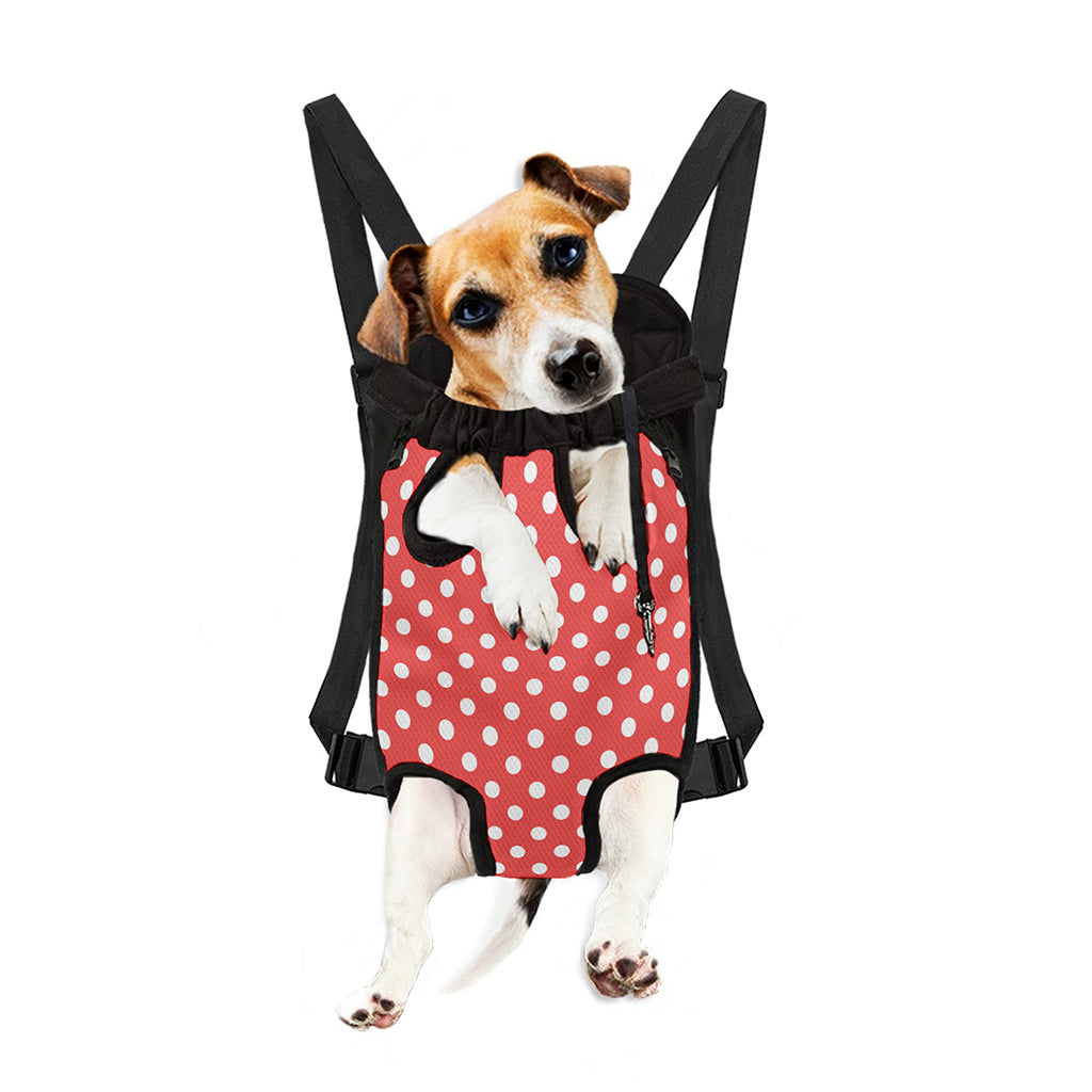 Pastel Red And White Polka Dot Print Pet Carrier Backpack