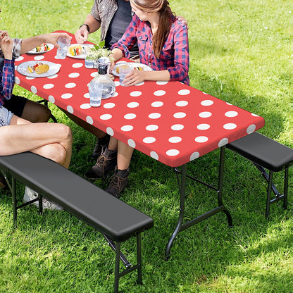 Pastel Red And White Polka Dot Print Picnic Table Cover