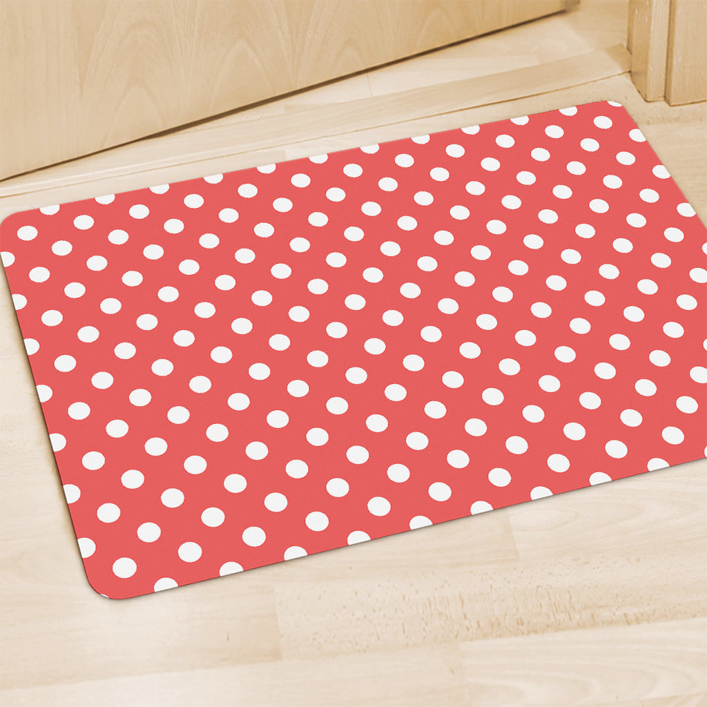 Pastel Red And White Polka Dot Print Polyester Doormat