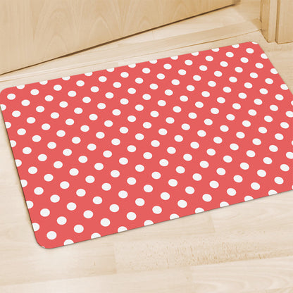Pastel Red And White Polka Dot Print Polyester Doormat