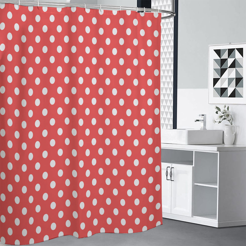 Pastel Red And White Polka Dot Print Premium Shower Curtain