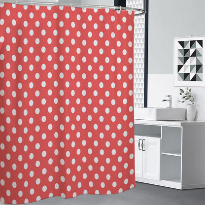 Pastel Red And White Polka Dot Print Premium Shower Curtain