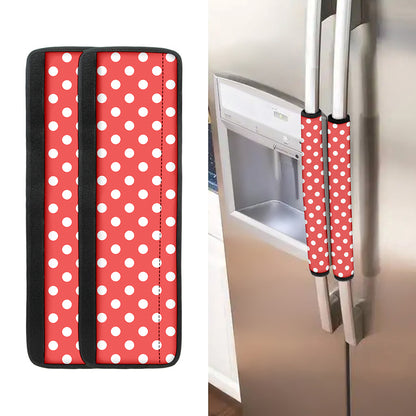 Pastel Red And White Polka Dot Print Refrigerator Handle Covers