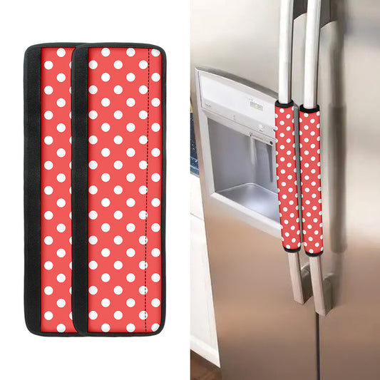 Pastel Red And White Polka Dot Print Refrigerator Handle Covers