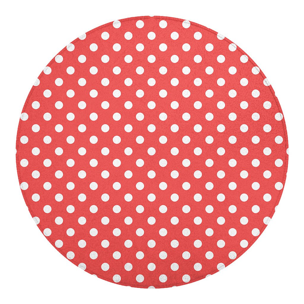 Pastel Red And White Polka Dot Print Round Blanket
