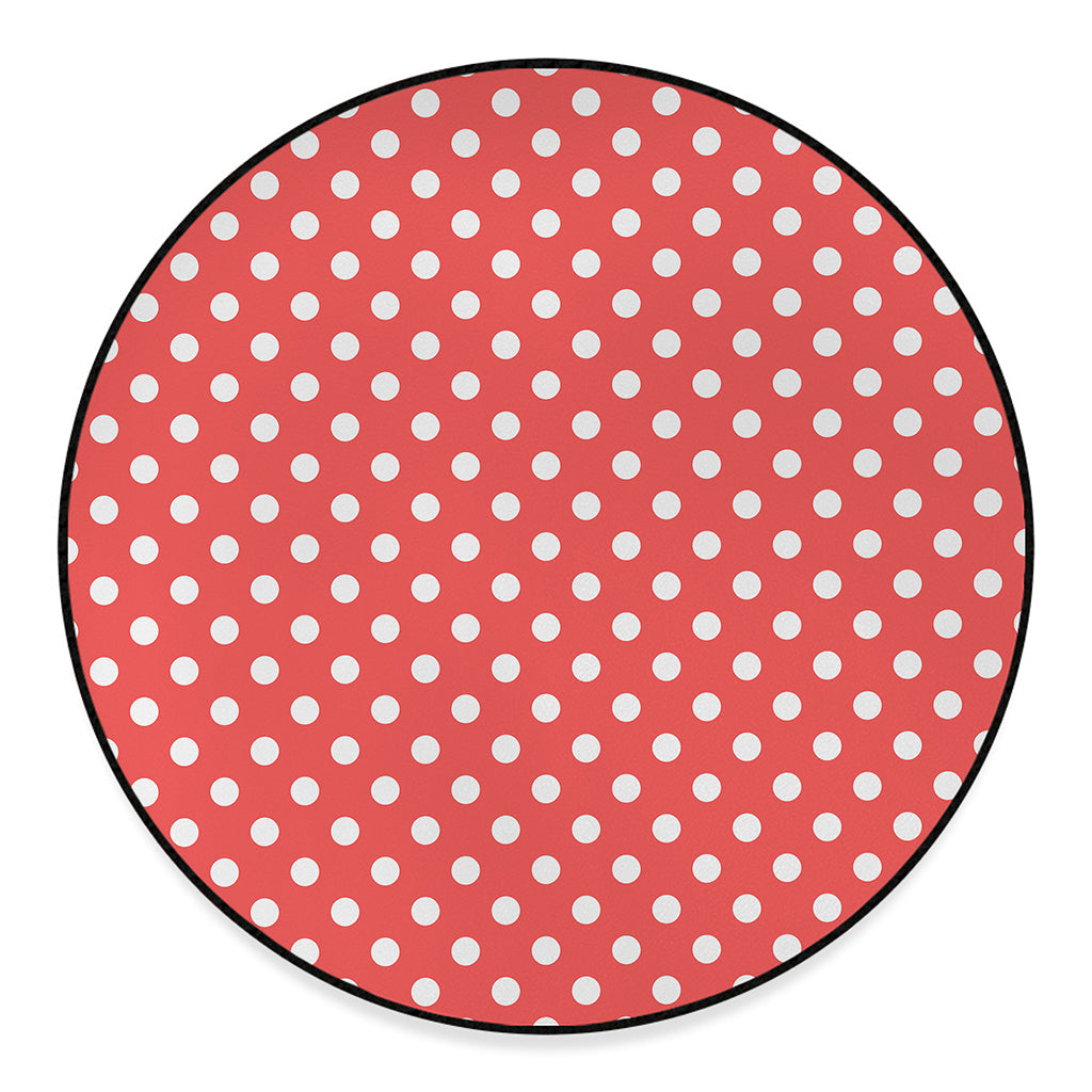 Pastel Red And White Polka Dot Print Round Floor Mat
