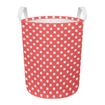 Pastel Red And White Polka Dot Print Round Laundry Basket