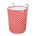 Pastel Red And White Polka Dot Print Round Laundry Basket