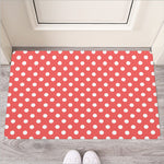 Pastel Red And White Polka Dot Print Rubber Doormat