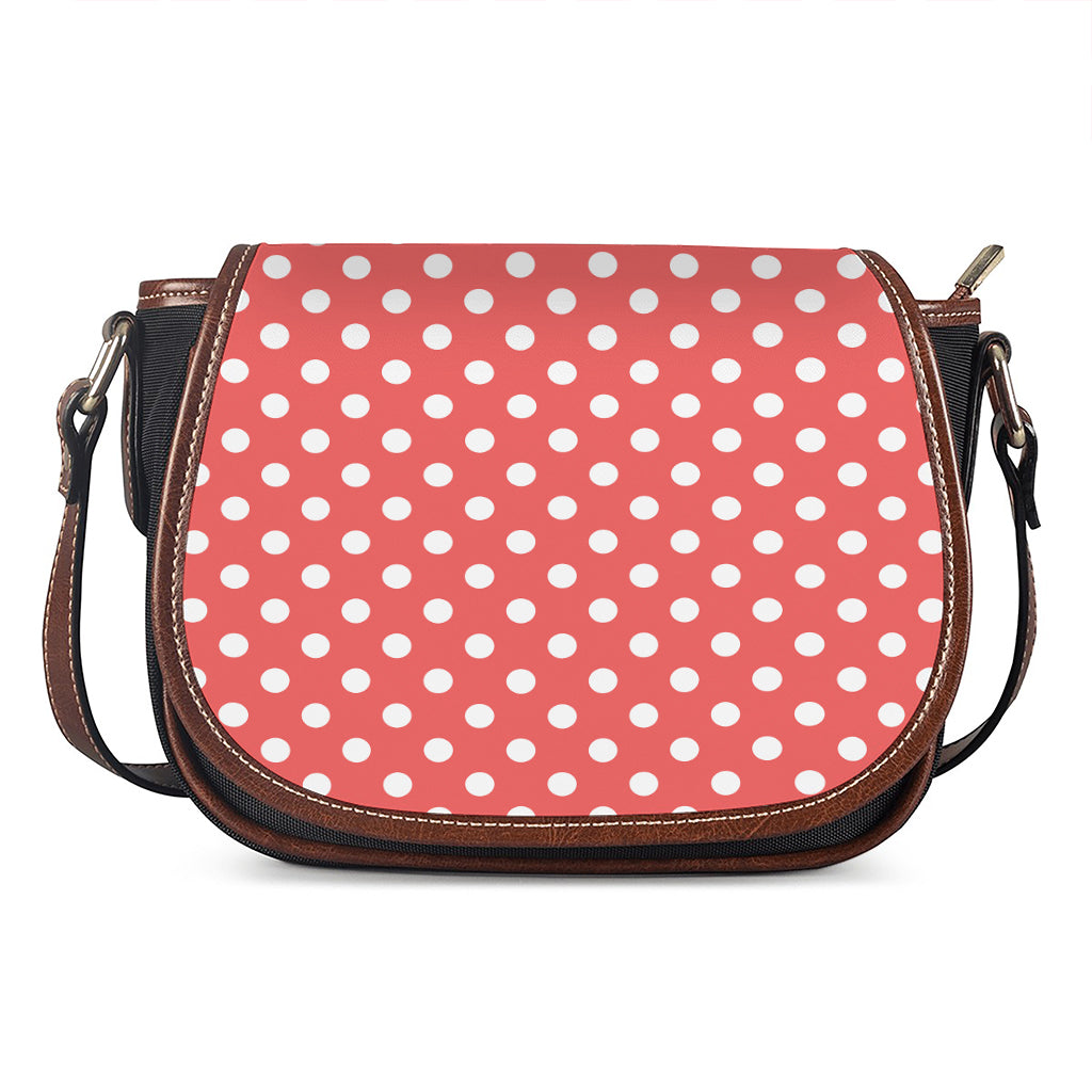 Pastel Red And White Polka Dot Print Saddle Bag