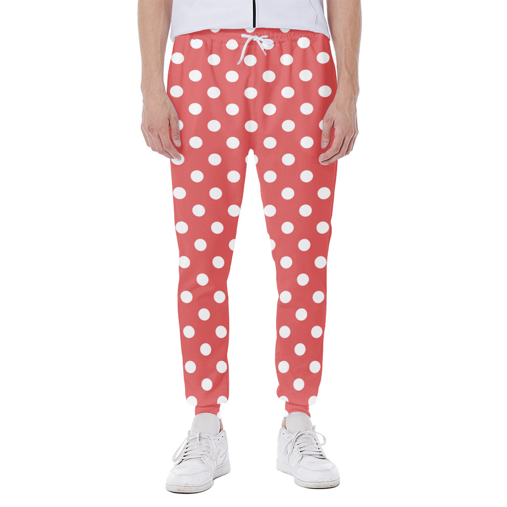 Pastel Red And White Polka Dot Print Scuba Joggers