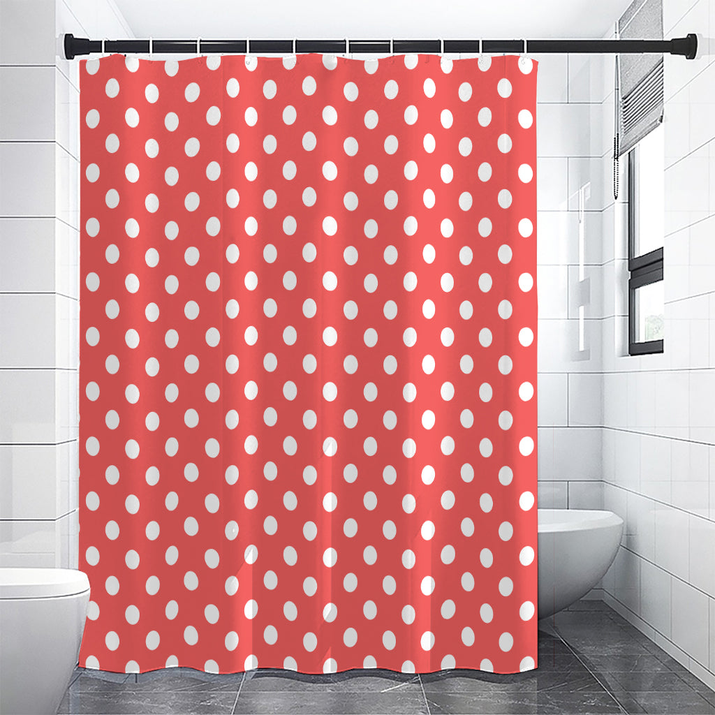 Pastel Red And White Polka Dot Print Shower Curtain