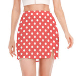 Pastel Red And White Polka Dot Print Side Slit Mini Skirt