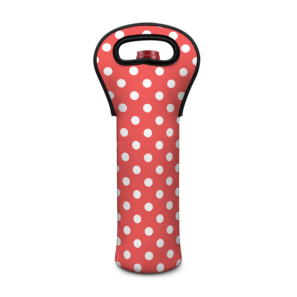 Pastel Red And White Polka Dot Print Single Neoprene Wine Tote