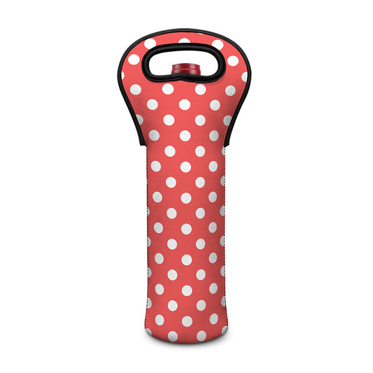 Pastel Red And White Polka Dot Print Single Neoprene Wine Tote