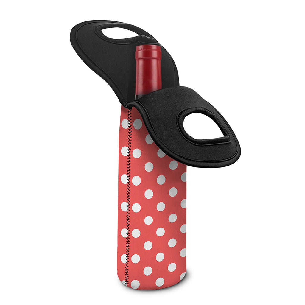 Pastel Red And White Polka Dot Print Single Neoprene Wine Tote