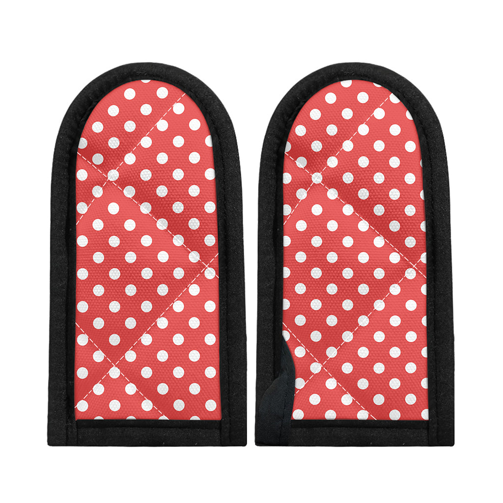 Pastel Red And White Polka Dot Print Skillet Handle Cover
