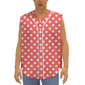 Pastel Red And White Polka Dot Print Sleeveless Baseball Jersey