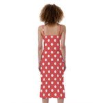 Pastel Red And White Polka Dot Print Slim Fit Midi Cami Dress