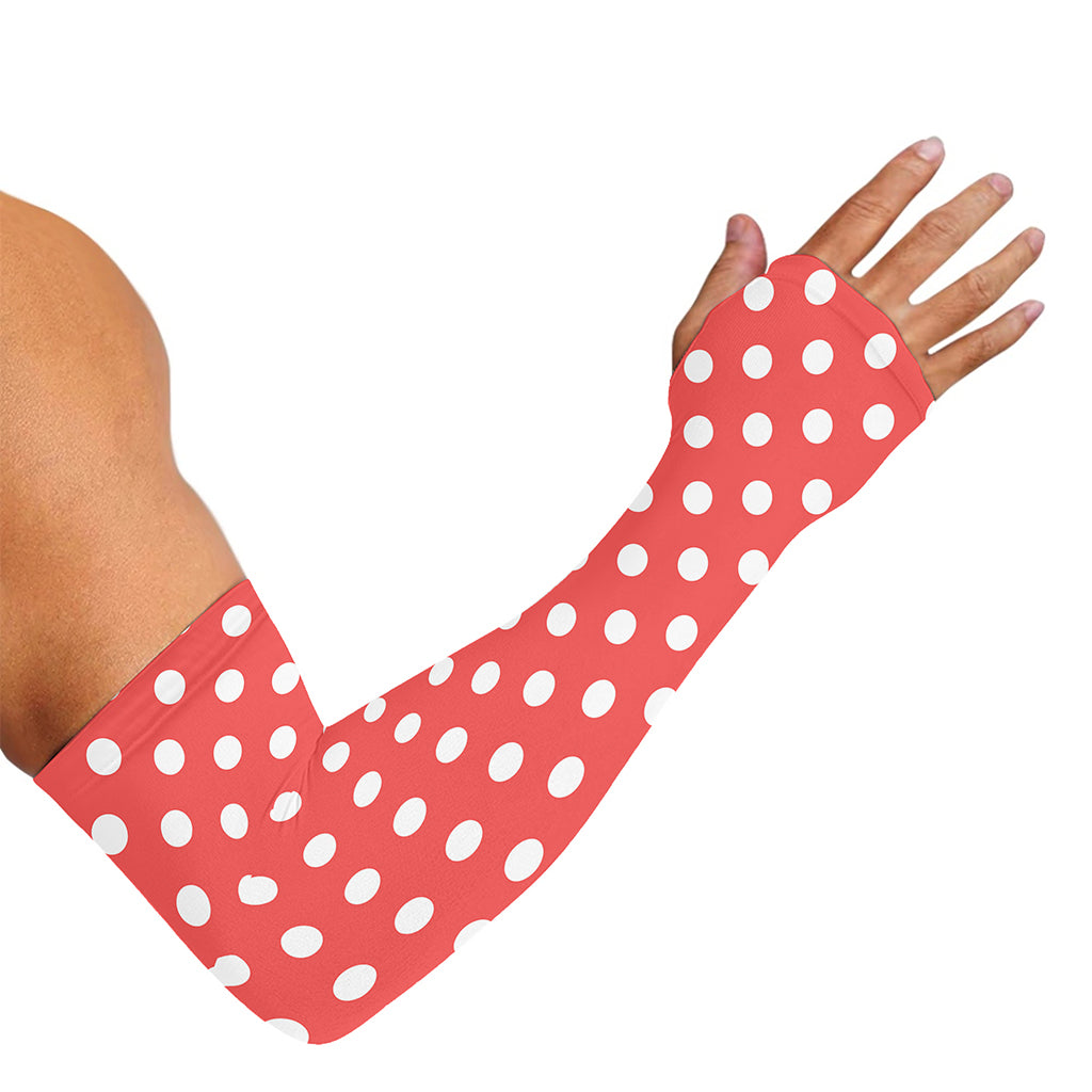 Pastel Red And White Polka Dot Print Sun Protection Arm Sleeves