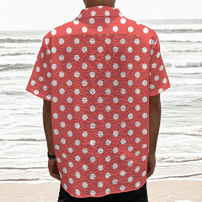 Pastel Red And White Polka Dot Print Textured Short Sleeve Shirt