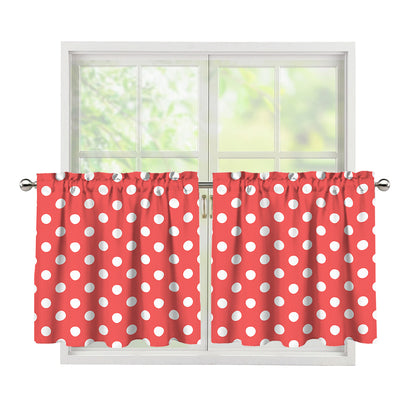 Pastel Red And White Polka Dot Print Tier Curtains