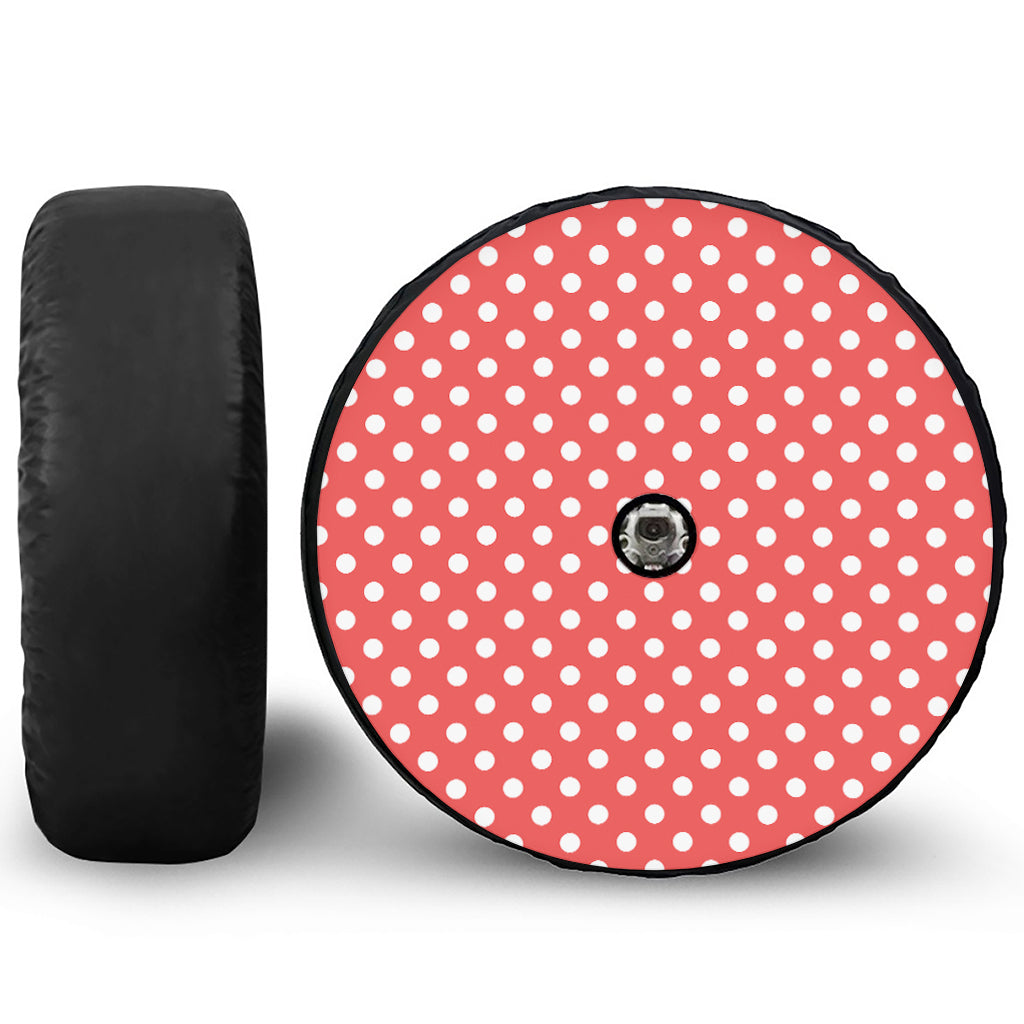 Pastel Red And White Polka Dot Print Tire Cover With Camera Hole