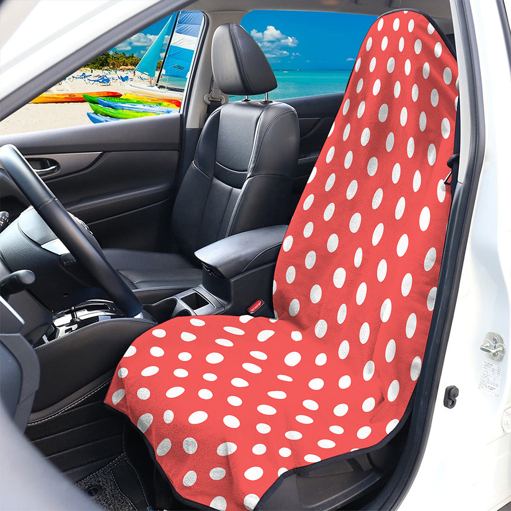 Pastel Red And White Polka Dot Print Waterproof Car Seat Cover