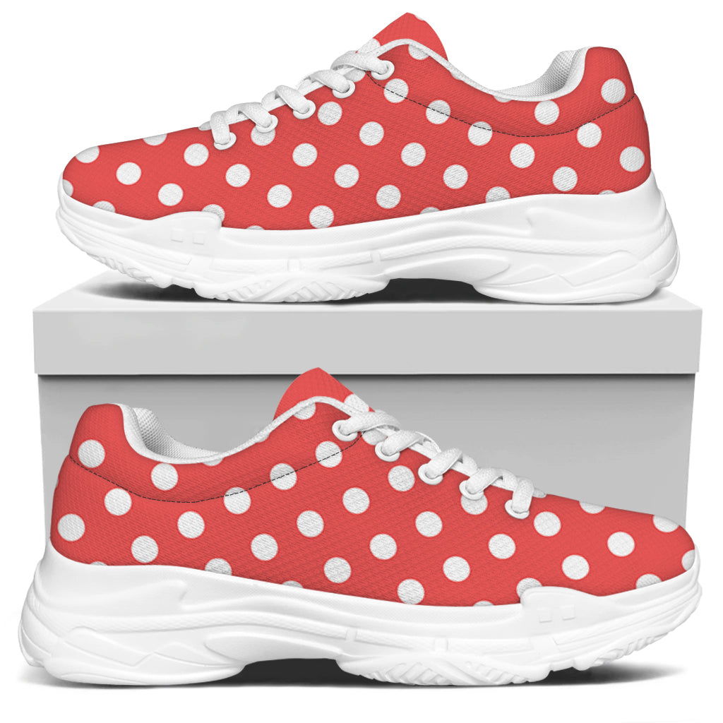 Pastel Red And White Polka Dot Print White Chunky Shoes