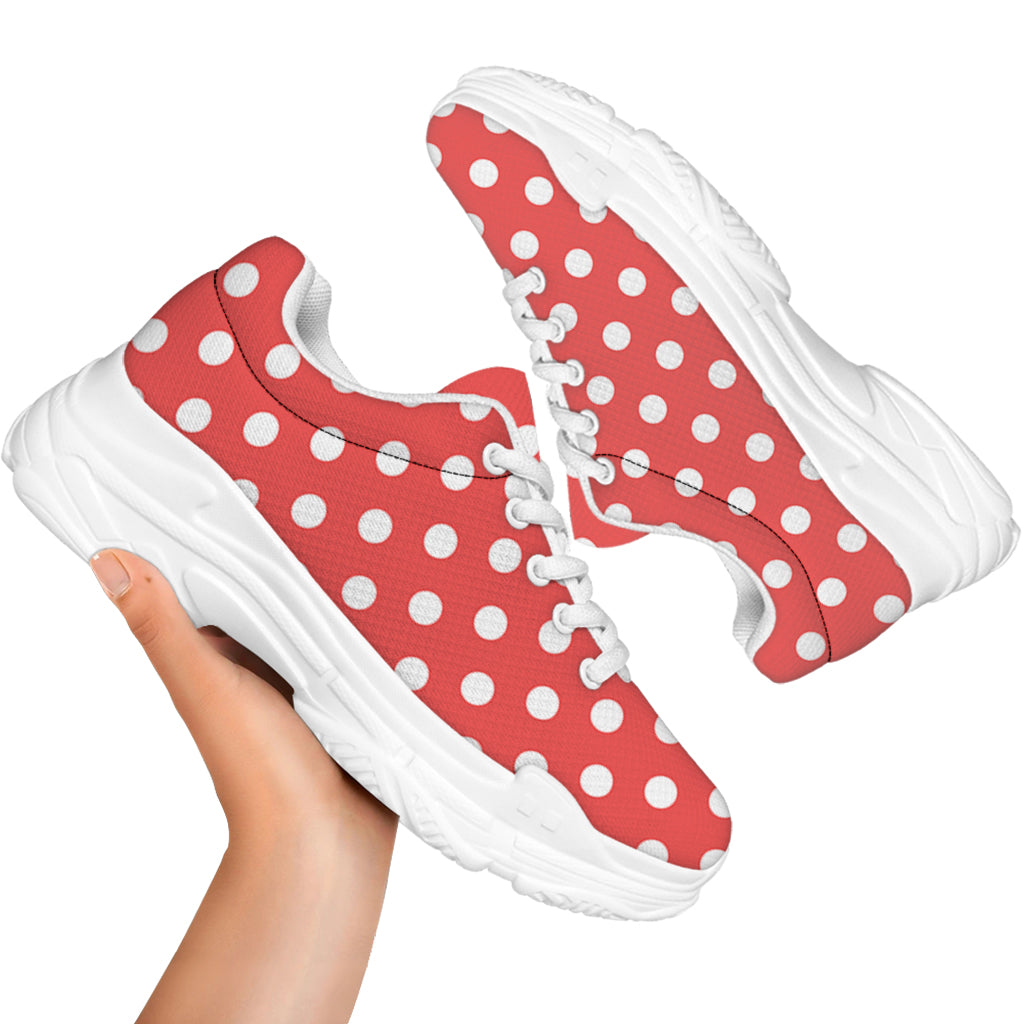 Pastel Red And White Polka Dot Print White Chunky Shoes