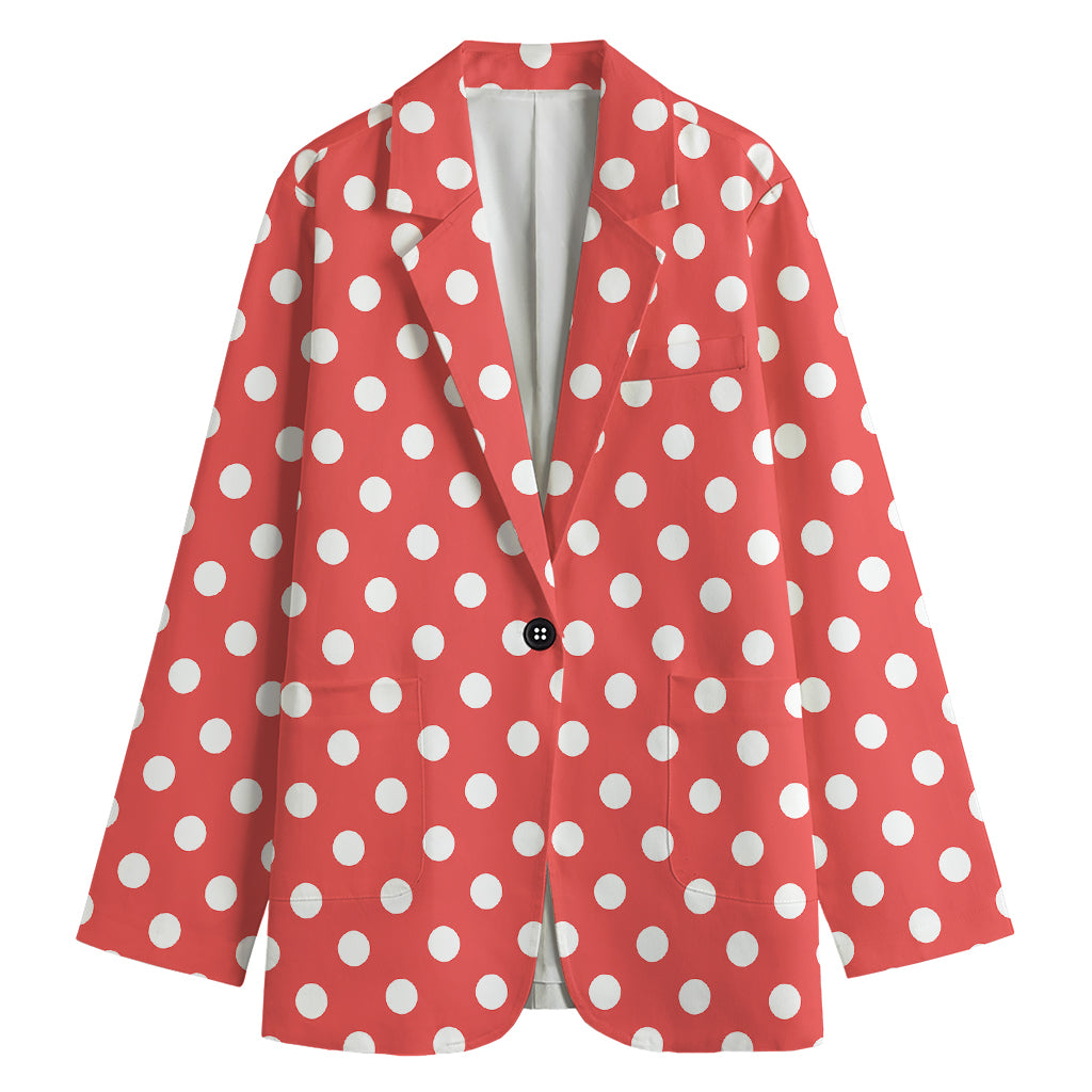 Pastel Red And White Polka Dot Print Women's Blazer
