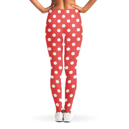 Pastel Red And White Polka Dot Print Women's Leggings