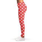 Pastel Red And White Polka Dot Print Women's Leggings