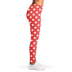 Pastel Red And White Polka Dot Print Women's Leggings