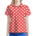 Pastel Red And White Polka Dot Print Women's Polo Shirt