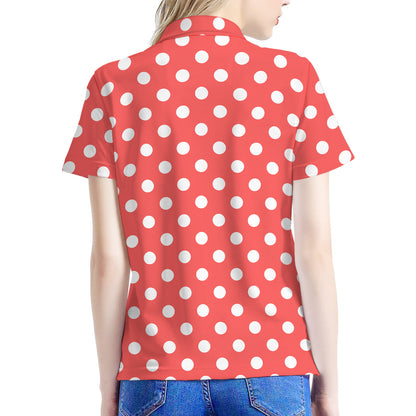 Pastel Red And White Polka Dot Print Women's Polo Shirt