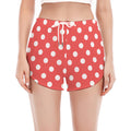 Pastel Red And White Polka Dot Print Women's Split Running Shorts