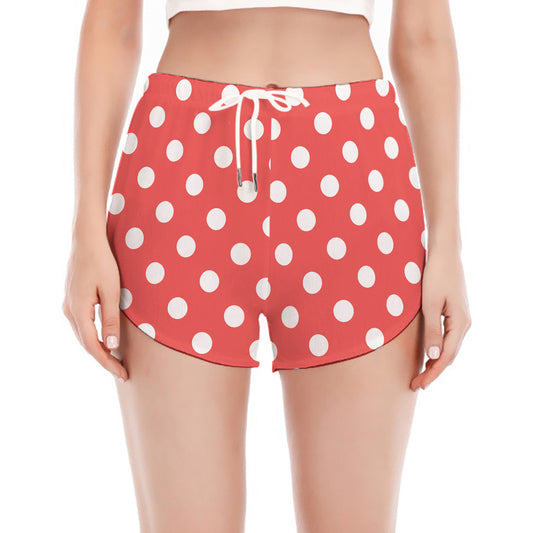 Pastel Red And White Polka Dot Print Women's Split Running Shorts