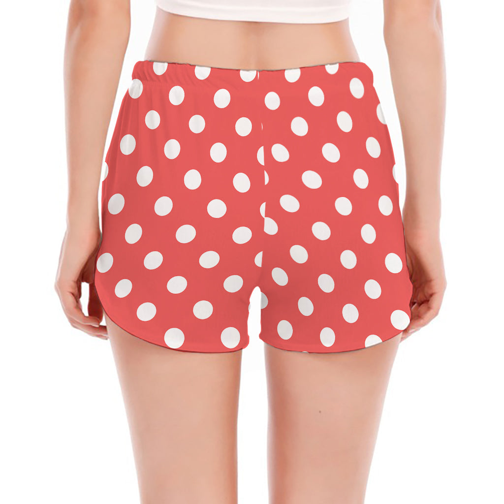 Pastel Red And White Polka Dot Print Women's Split Running Shorts