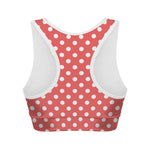 Pastel Red And White Polka Dot Print Women's Sports Bra