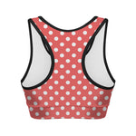 Pastel Red And White Polka Dot Print Women's Sports Bra
