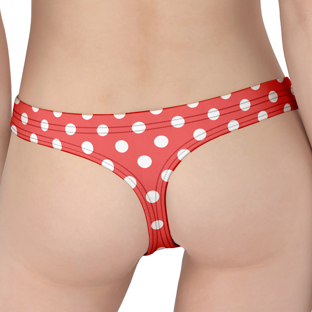 Pastel Red And White Polka Dot Print Women's Thong