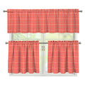Pastel Red Tattersall Pattern Print 3 Piece Kitchen Curtains